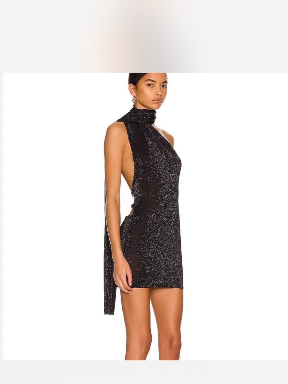 Aya Muse Navy Sparkle Backless High-Neck Mini Dress